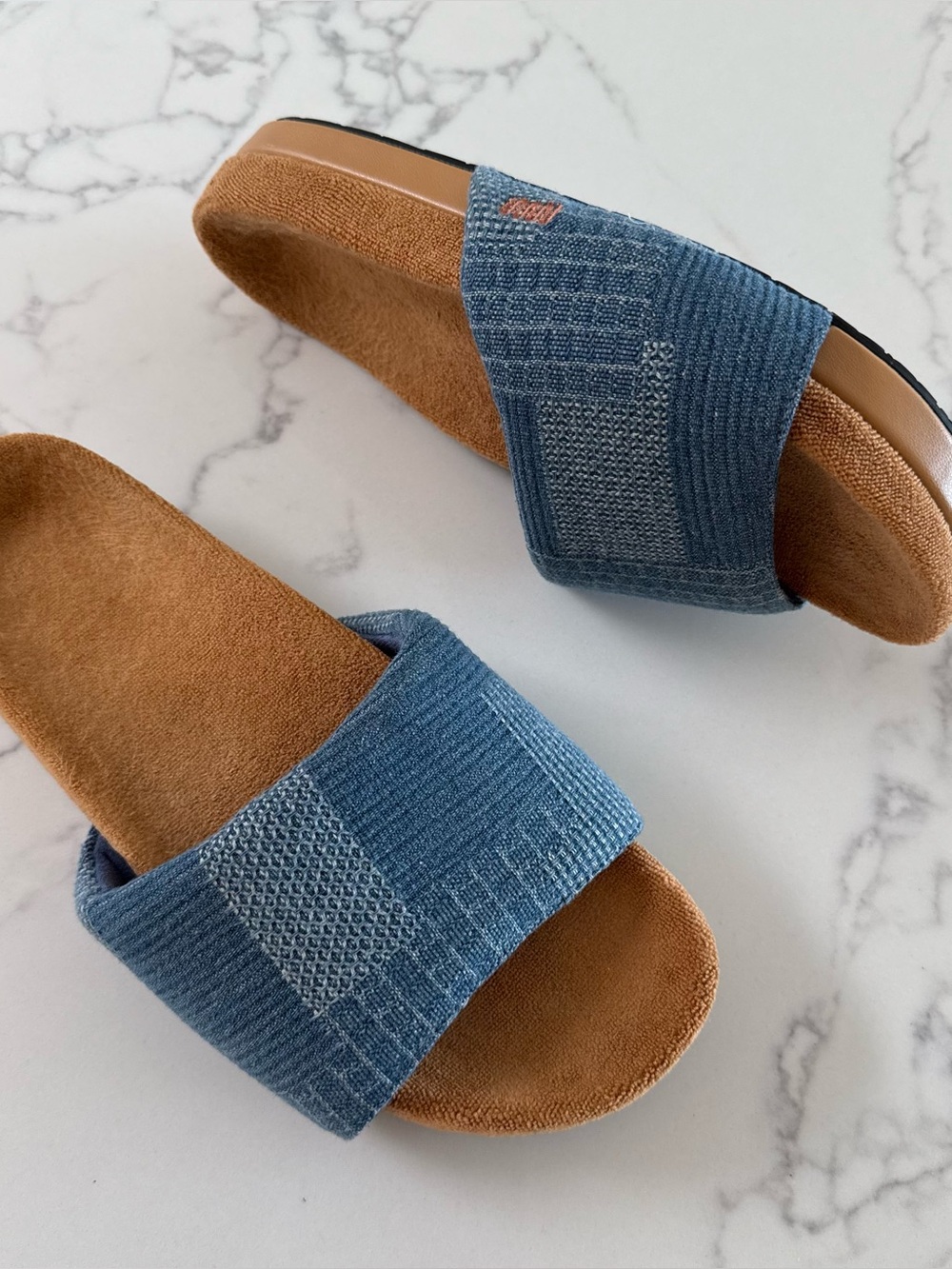 Commbi Patchwork Slide - Indigo / Terry Cloth - Size 9